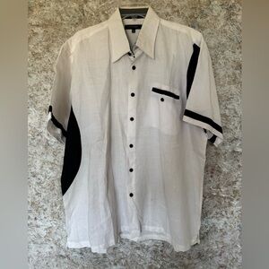 Armani Marioti Black and White Linen Button Down Shirt
